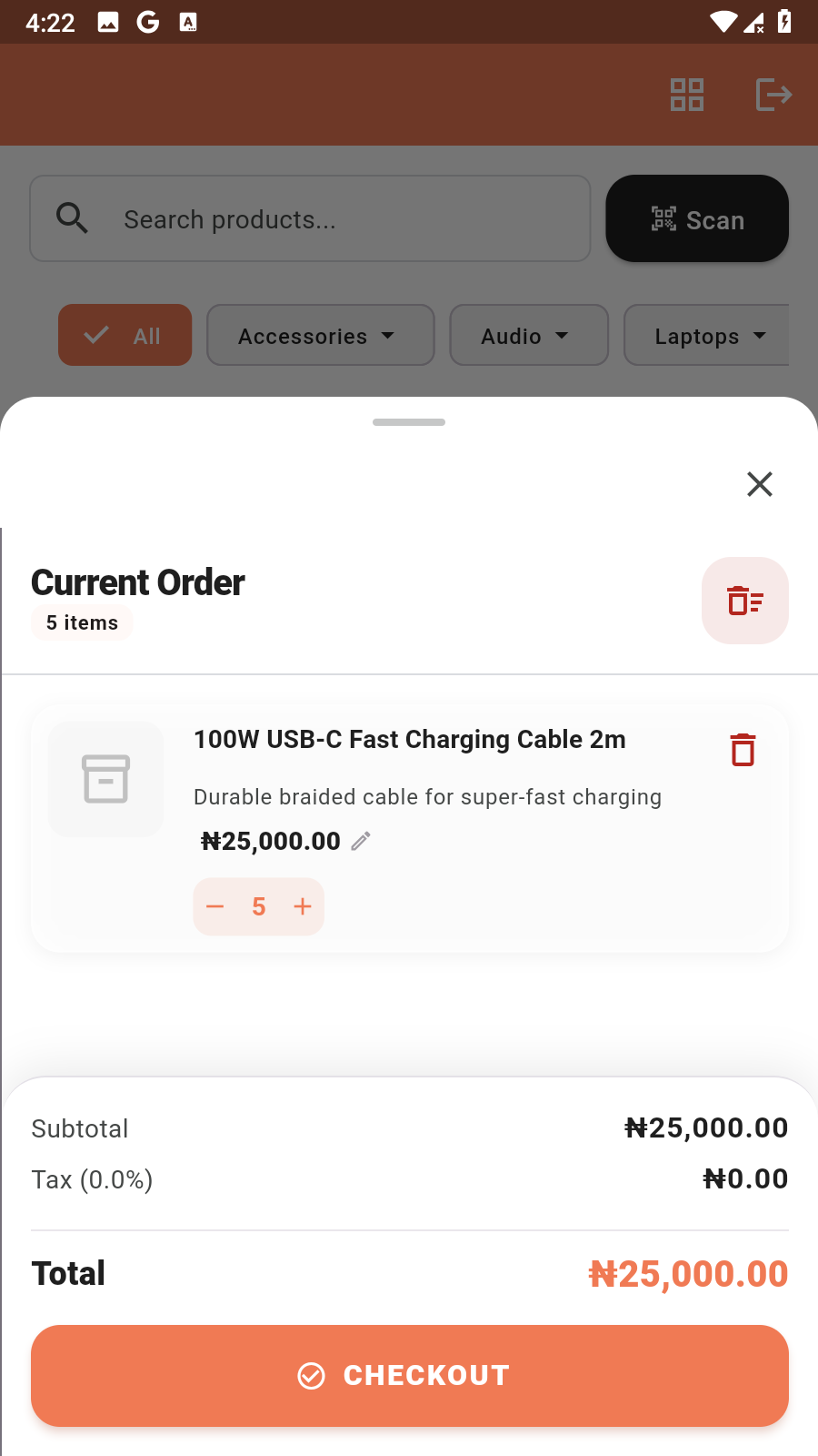 Cart view on mobile