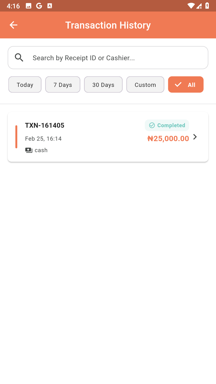 Transaction history on mobile